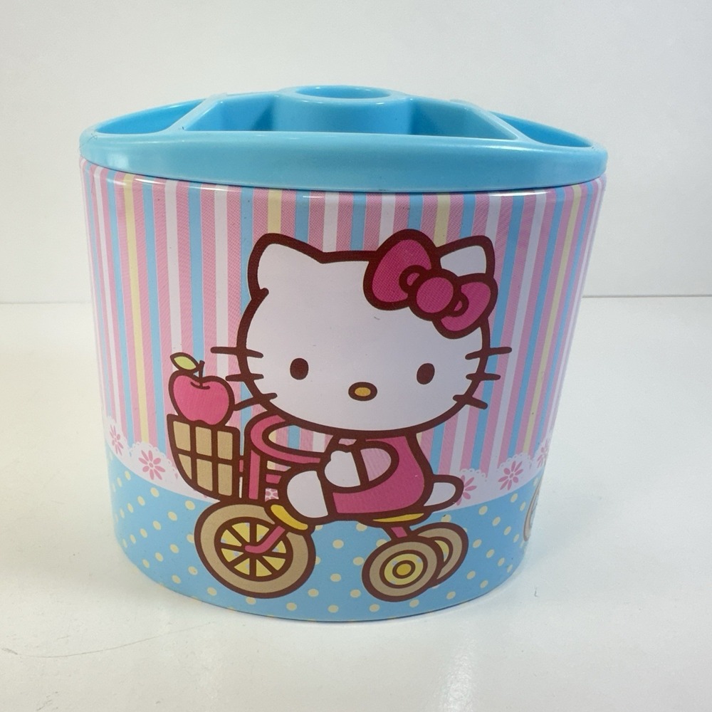 Hello Kitty Tin Desk Organizer Pen Pencil Holder Iron RARE New